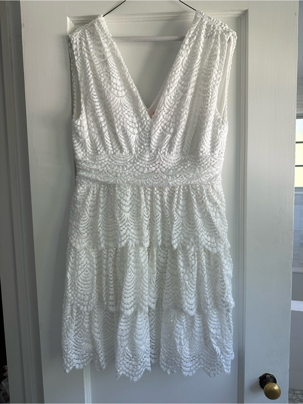 Lilly Pulitzer White Faye V-Neck Lace Ruffle Dress
